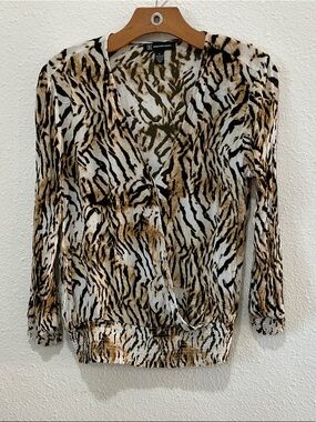 INC International Concepts Animal Print Wrap Blouse - White & Brown